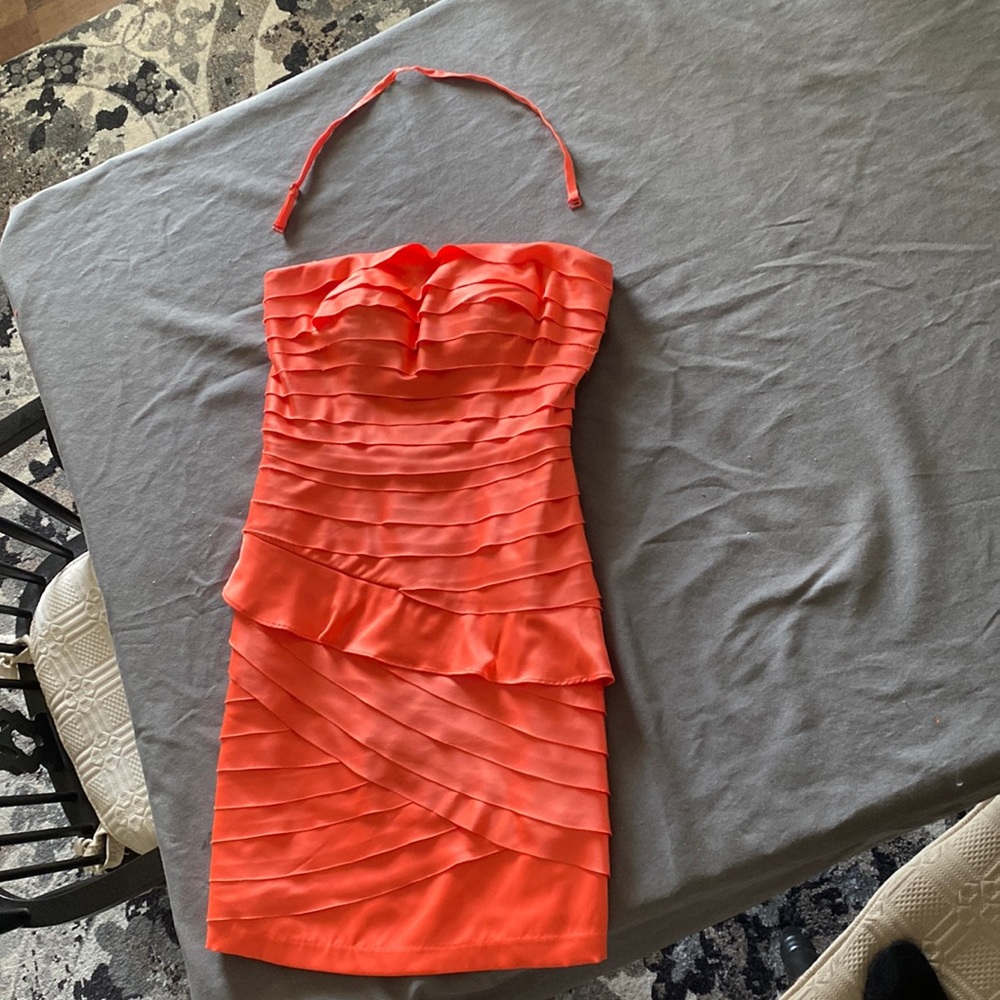Coral strapless (removable strap)layered dress. Worn once.